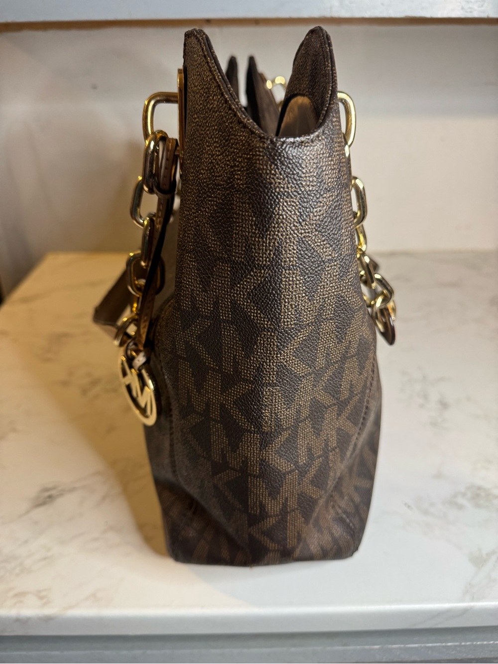 Michael Kors Brown MK Logo Chain-Handle Shoulder Bag - Picture 2 of 4
